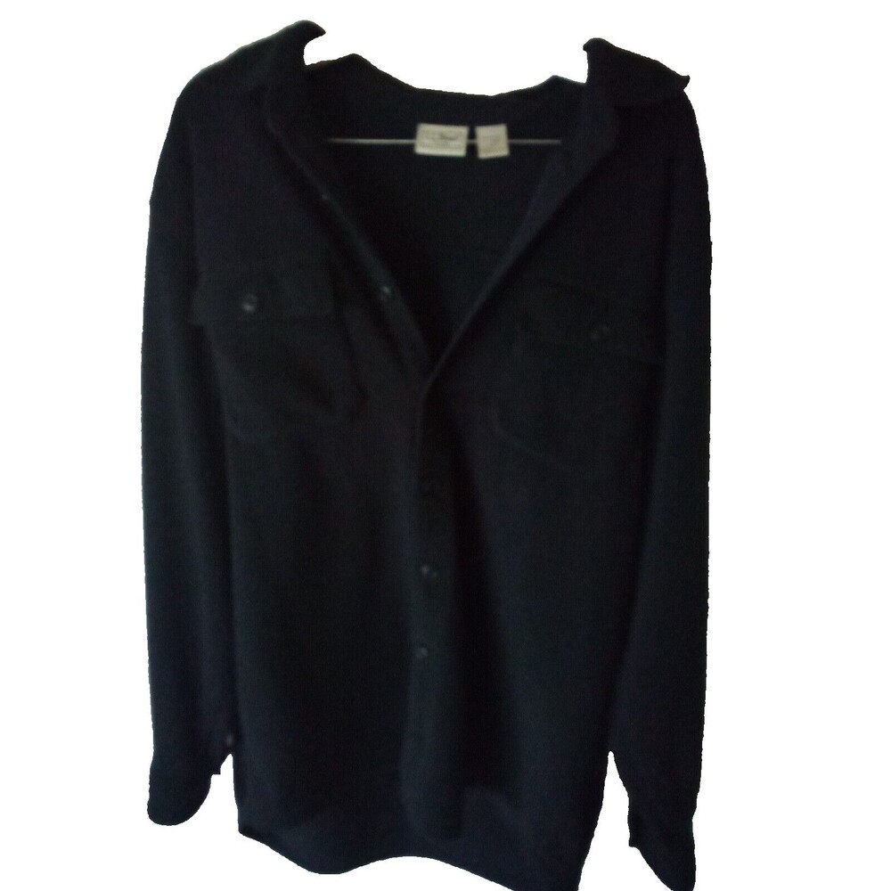 L.L. Bean Men's Fleece Shacket Black Long Sleeve Button Front Large Regular